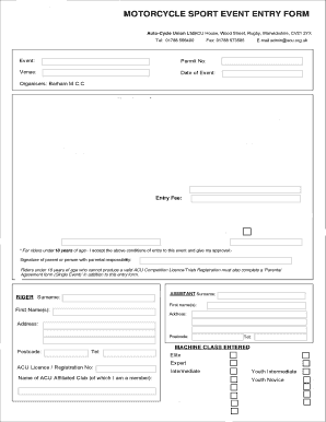 Motorcycle Sport Event Entry Form