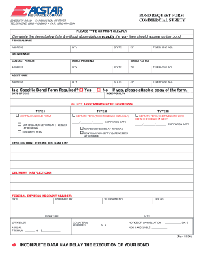 Commercial Surety Bond Request Form