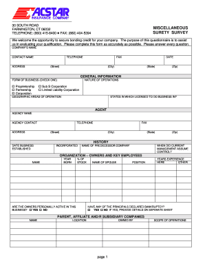 Surety Bond Application Form