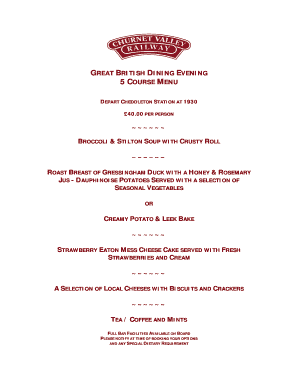 REAT RITISH DINING EVENING COURSE MENU