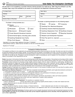 Iowa Sales Tax Exemption Certificate
