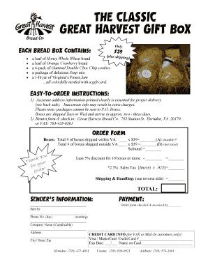 Great Harvest Gift Box Order Form