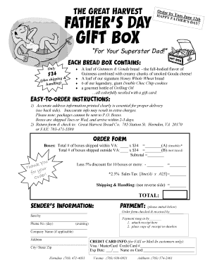 Great Harvest Order Form
