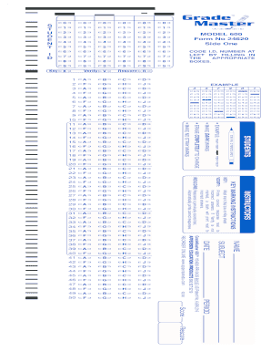 GradeMaster 600 Answer Key Form