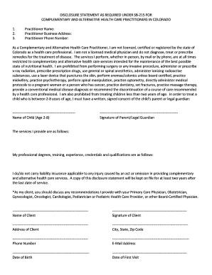 Colorado Disclosure Statement for Complementary Health Practitioners