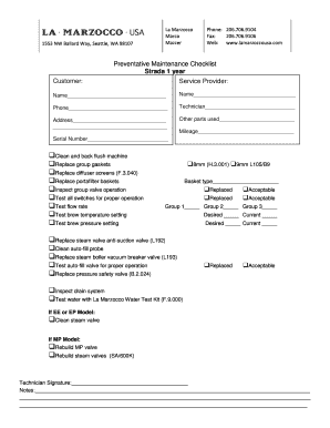 Preventative Maintenance Checklist Strada 1 year
