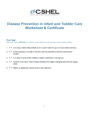 Disease Prevention in Infant and Toddler Care Worksheet