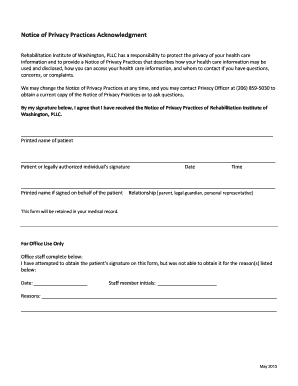 Notice of Privacy Practices Acknowledgment