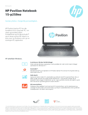 Dataark HP Pavilion Notebook 15p259no Seris ytelse