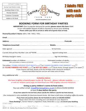 Birthday Party Booking Form