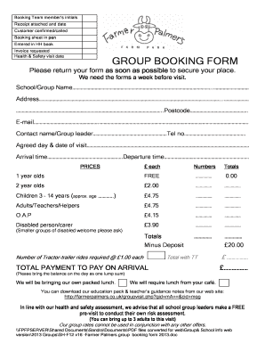 Farmer Palmers Group Booking Form