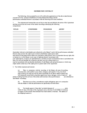 DISTRIBUTION CONTRACT TITLES COMPOSERS PUBLISHER ARTIST