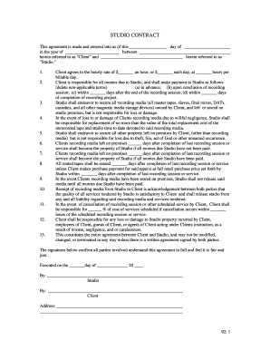 Studio Recording Contract Agreement