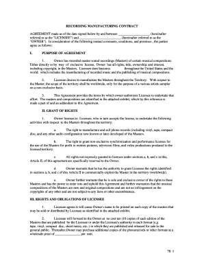 Recording Manufacturing Contract