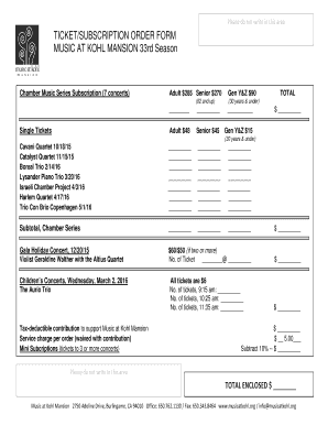 Please do not write in this area TICKETSUBSCRIPTION ORDER - musicatkohl