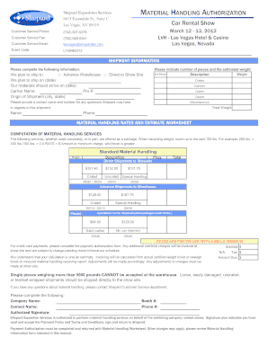 Material Handling Authorization Form