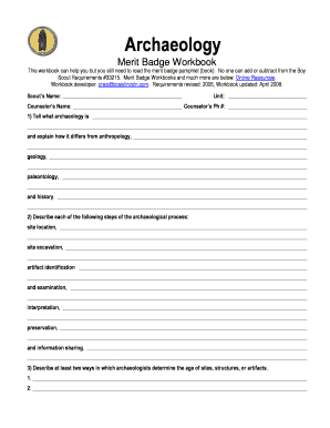 Archaeology Merit Badge Workbook