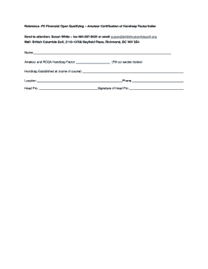 Amateur Handicap Certification Form