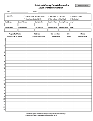 Adult Sports Roster Form