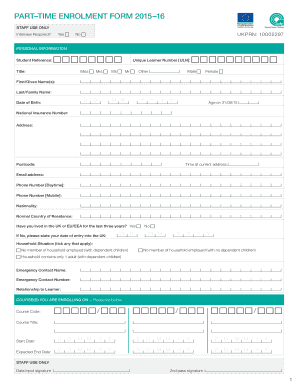 Part-Time Enrollment Form