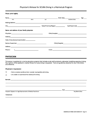 Physician’s Release for SCUBA Diving