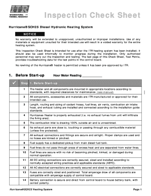 Hurricane SCH25 Heating System Inspection Check Sheet