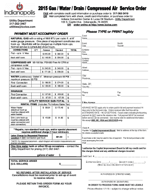 Indiana Convention Center Utility Service Order Form