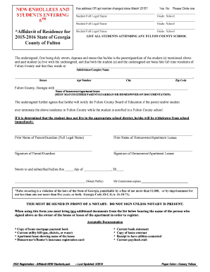 Affidavit of Residence for Fulton County Students