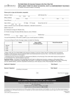 Group Accidental Death & Dismemberment Insurance Enrollment Form