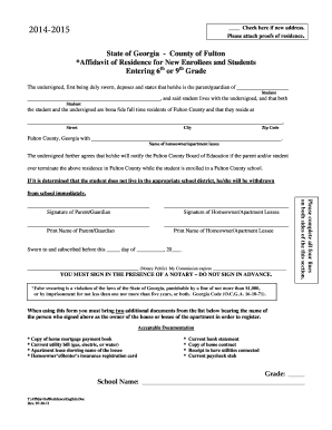 Affidavit of Residence for New Enrollees and Students