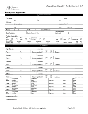 Creative Health Solutions Employment Application
