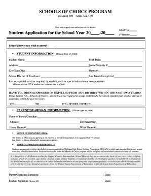 Michigan Schools of Choice Application Form