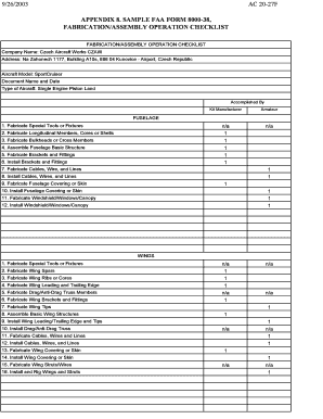 FAA Form 8000-38 Fabrication Assembly Checklist