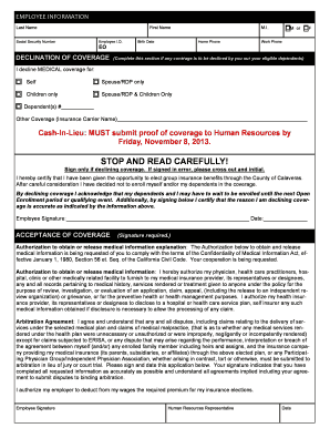 Employee Health Insurance Coverage Declaration