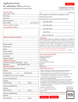University Admission Application Form