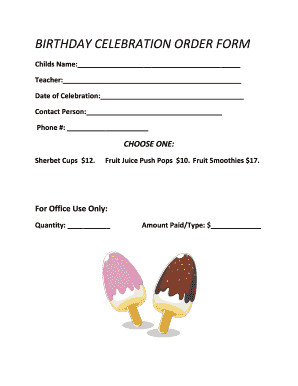 Birthday Celebration Order Form