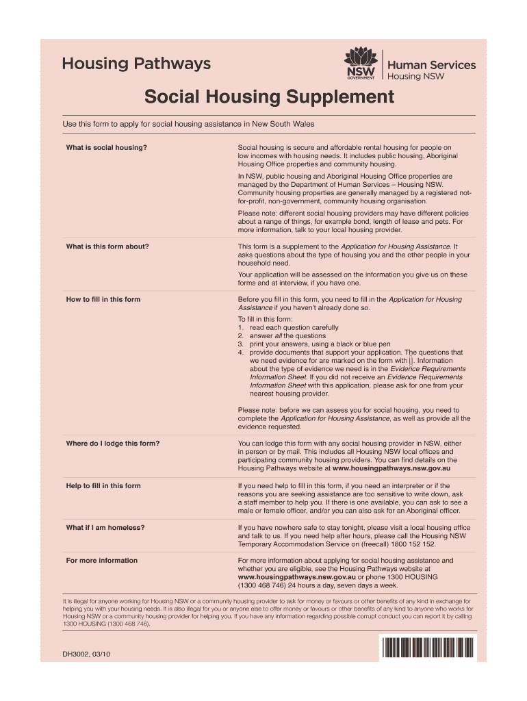 Fillable Online achl org Social Housing Supplement Application for