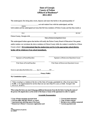 Georgia Affidavit of Residence