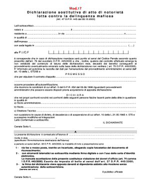 Dichiarazione sostitutiva di atto di notorietà lotta contro la ingerenza mafiosa