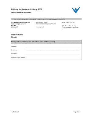 Formular für die Meldung von Todesfällen