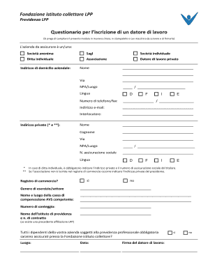 Questionario per l’iscrizione di un datore di lavoro