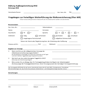 Fragebogen zur freiwilligen Weiterführung der Risikoversicherung (Plan WR)
