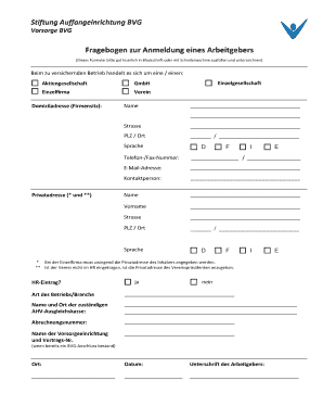 Fragebogen zur Anmeldung eines Arbeitgebers