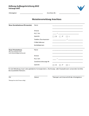 Mutationsmeldung Anschluss