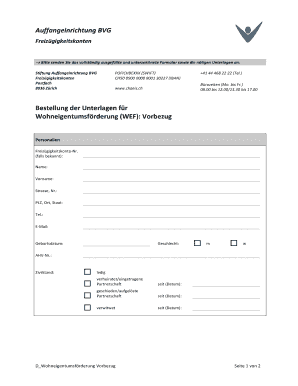 Formular für Wohneigentumsförderung Vorbezug