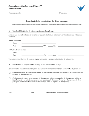 Formulaire de transfert de la prévoyance LPP