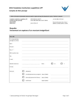 Requête de versement en espèces d’un montant insignifiant