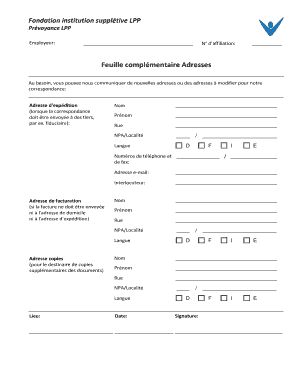 Feuille complémentaire Adresses