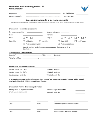 Avis de mutation de la personne assurée