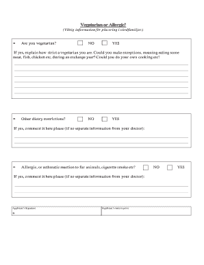 Student Dietary and Allergy Form